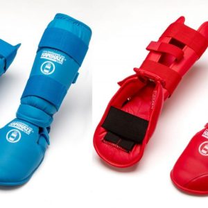 Protèges tibias et pieds KUMITE KAMIKAZE (bleus ou rouges) Prix : 45,00 euros